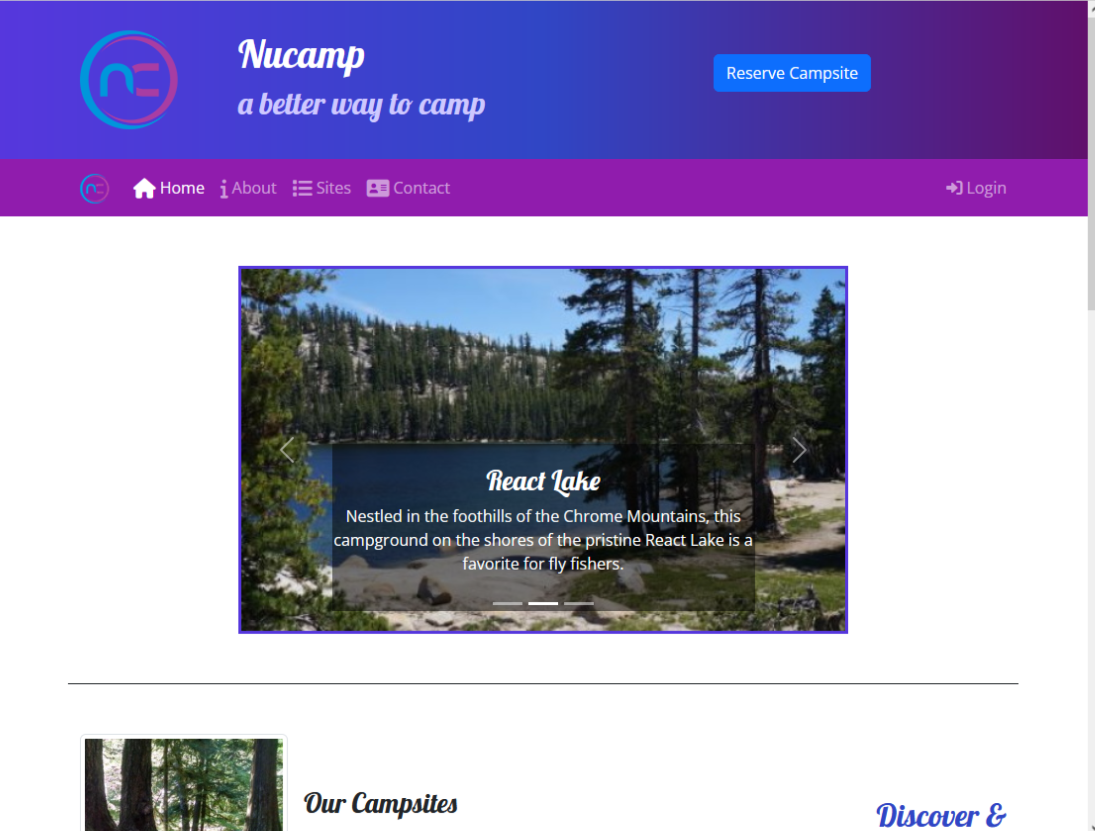 Thumbnail photo of a camping website.